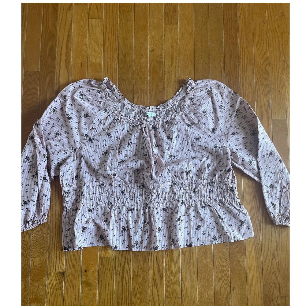 Madewell Sophie Tops Womens Size 3X Pink AOP Bouquet Floral Ruffle Trim Blouse‎